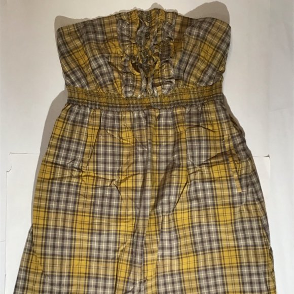Anthropologie Maeve Mustard Plaid Strapless Dress Size Medium - Picture 1 of 6